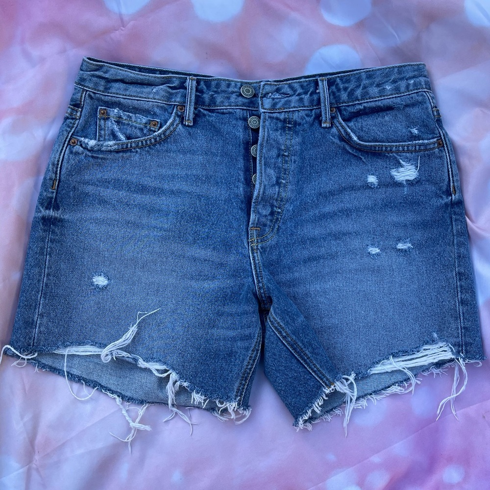 GRLFRND Distressed Raw Hem Cut Off High Waist Denim Shorts Size 27